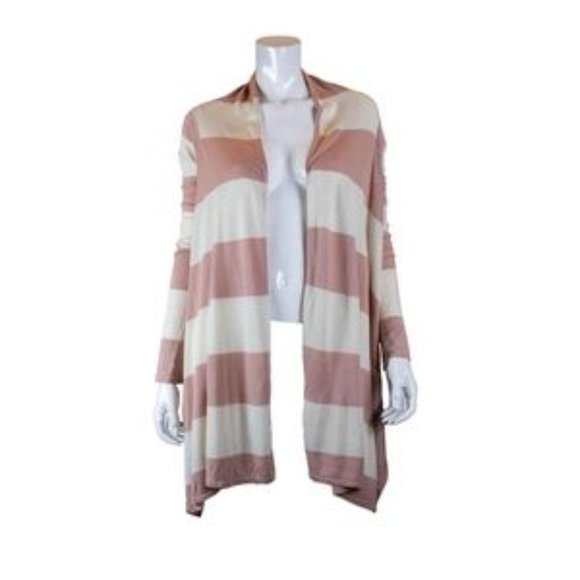 BCBG wrap sweater cardigan. Pink and Ivory striped size xs - Picture 3 of 4